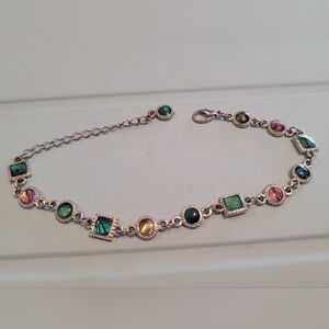 Elegant Multi-Color Stone Silver Anklet